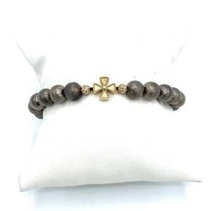 NEW GIGI women's bead bracelet with maltese cross in rhodium/copper/gold/diamond